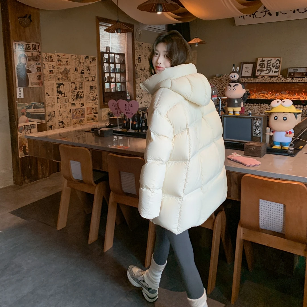 90白鹅绒中长款羽绒服女加厚宽松泡芙设计感小众小个子面包服外套