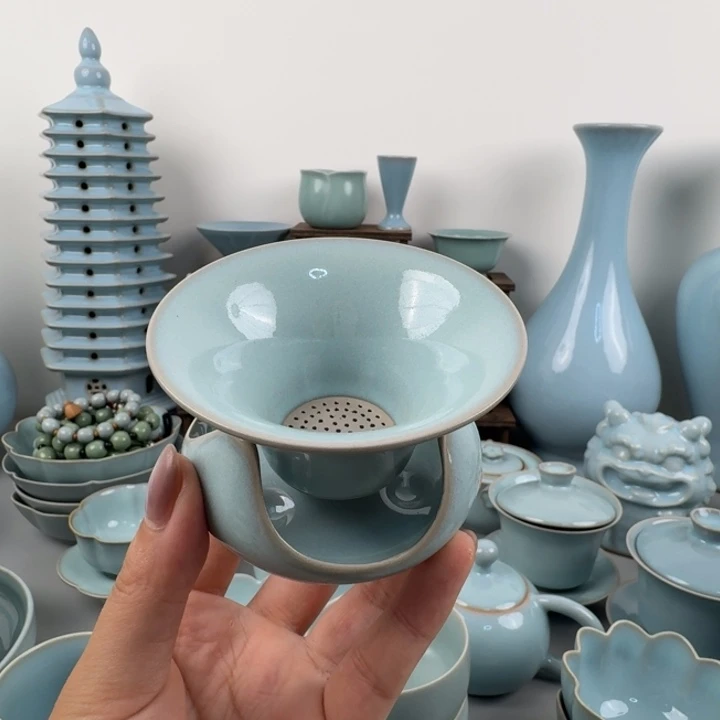 汝窑天青釉两件套茶漏