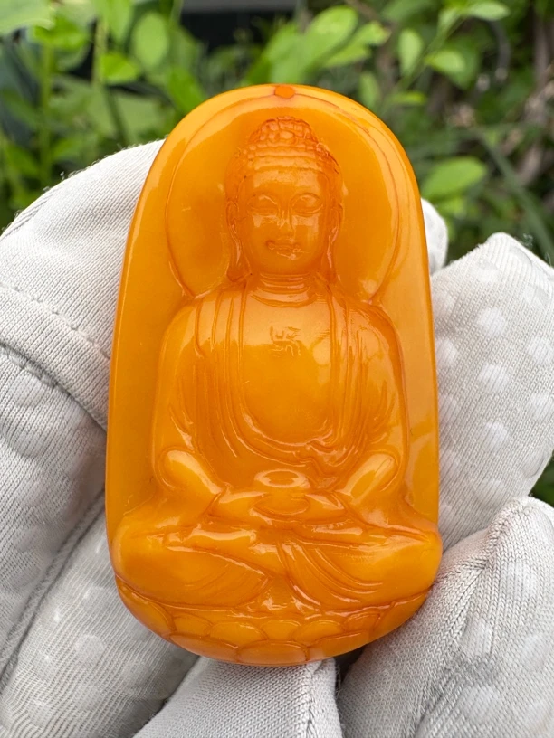 假一赔十，天然琥珀蜜蜡，蜜蜡雕刻件，蜜蜡吊坠，大日如来吊坠 号107