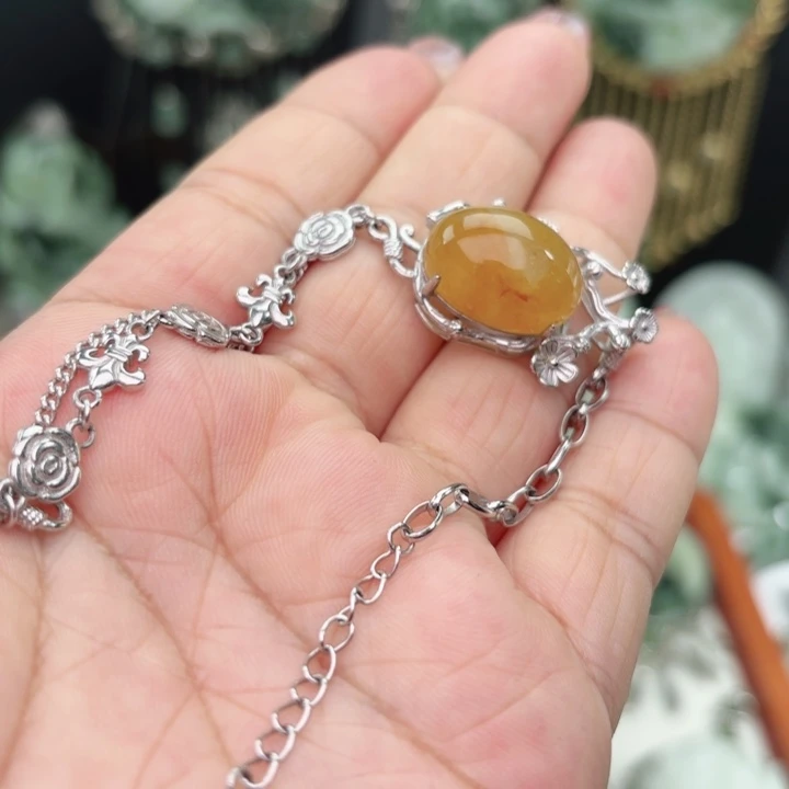 绿泥石云母质玉（岫岩玉）银S925镶嵌手链