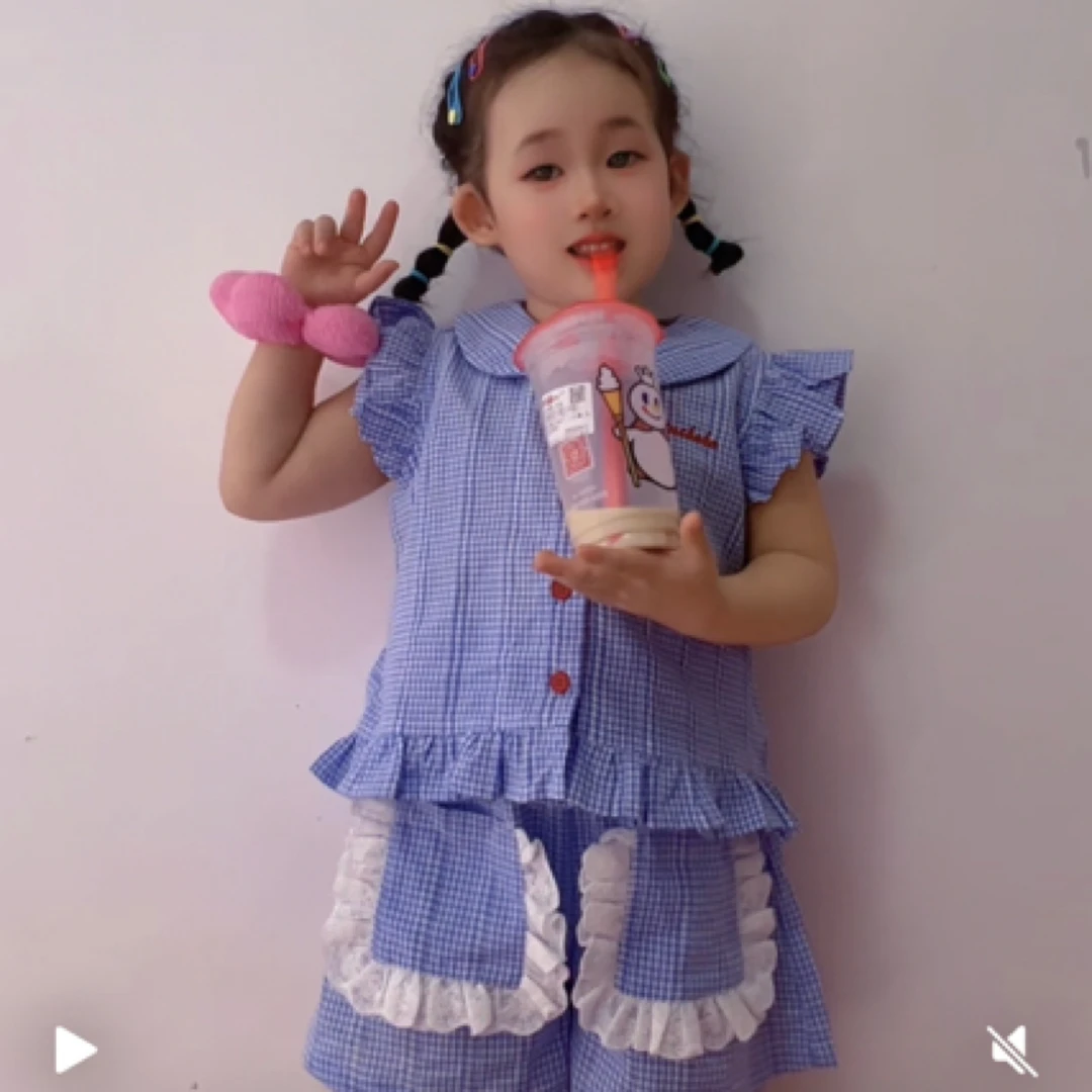 套装儿童2025夏季新款中大童韩版花边衬衫牛仔短裤两件套