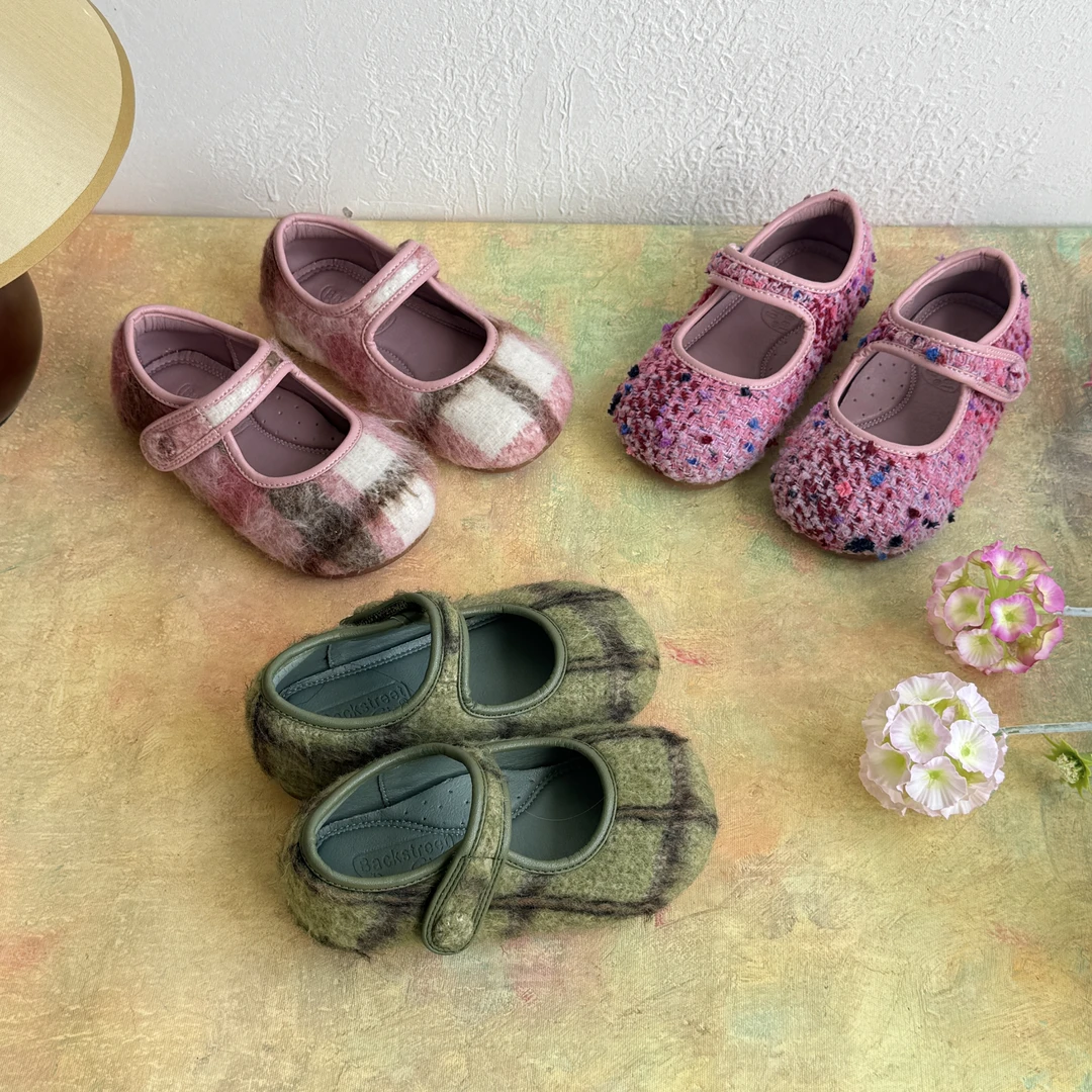 <粉糯糯毛呢单鞋>  女童公主鞋秋冬韩系毛呢甜美加绒浅口毛毛单鞋