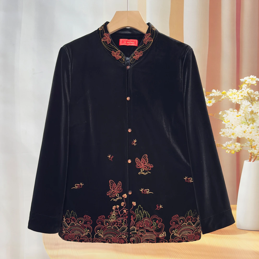 奶奶装秋季金丝绒套装女中老年人妈妈秋装外套老太太上衣老人衣服