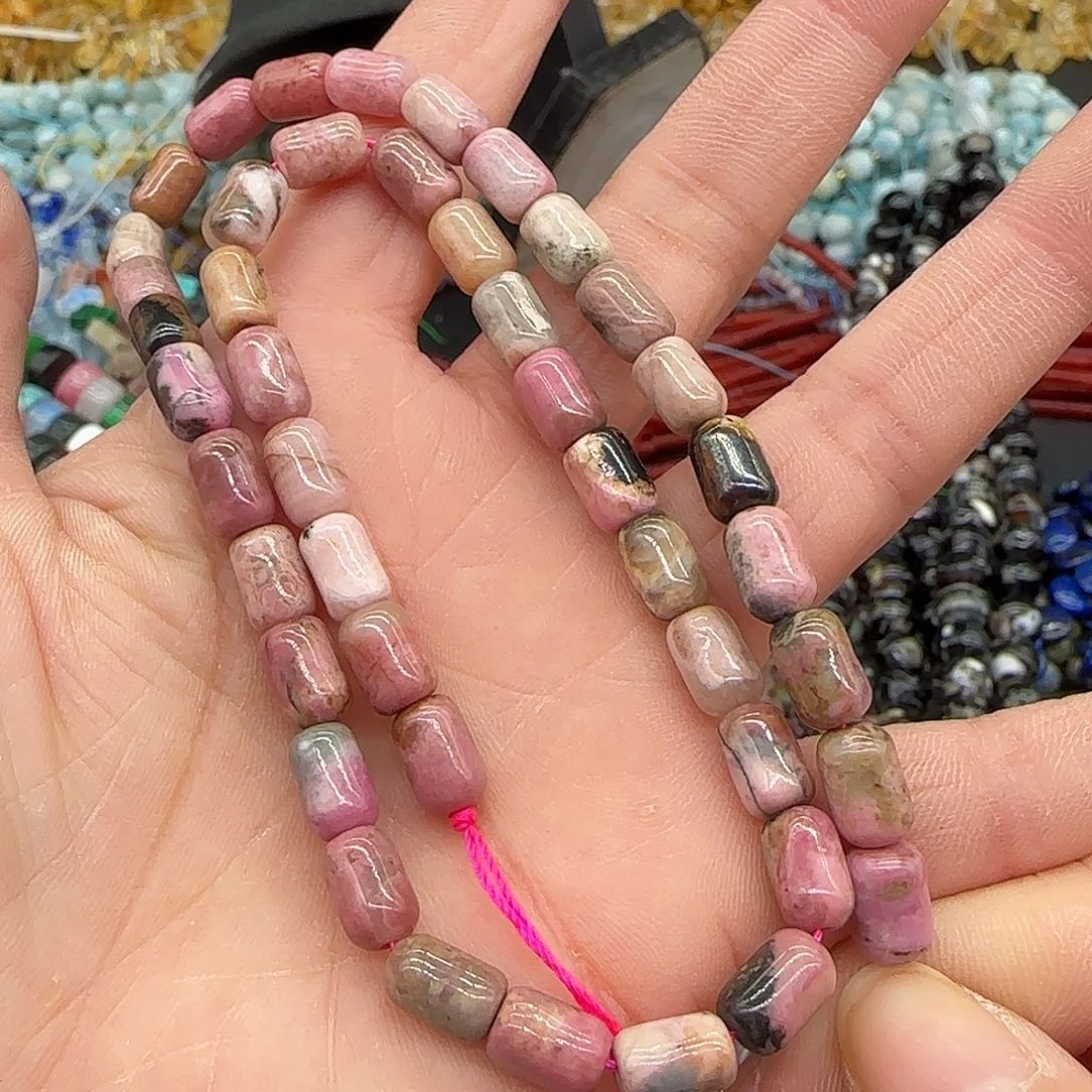 玛瑙/玉髓合金珠宝半成品蔷薇6mm桶珠一条