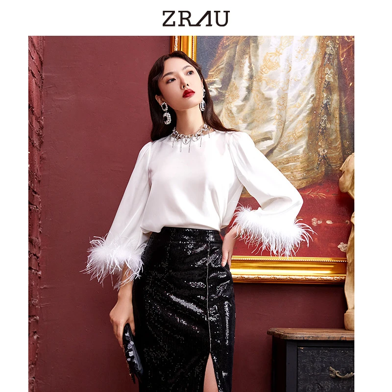 2025春季新款可拆卸鸵鸟毛高级质感轻奢百搭上衣衬衫91030411298