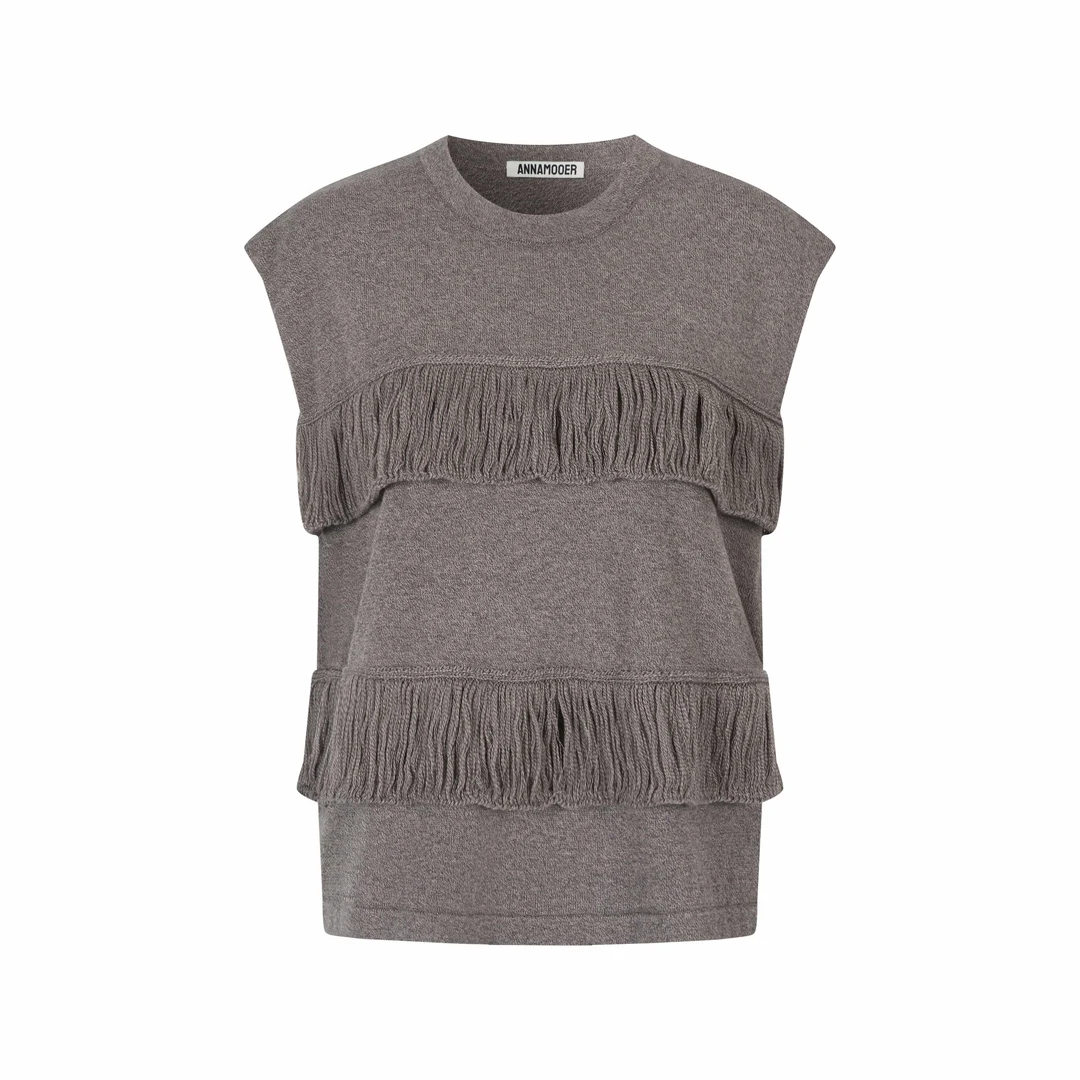 ANNAMOOER · 设计师品牌灰色流苏毛衣背心 AM81B09/8028MB