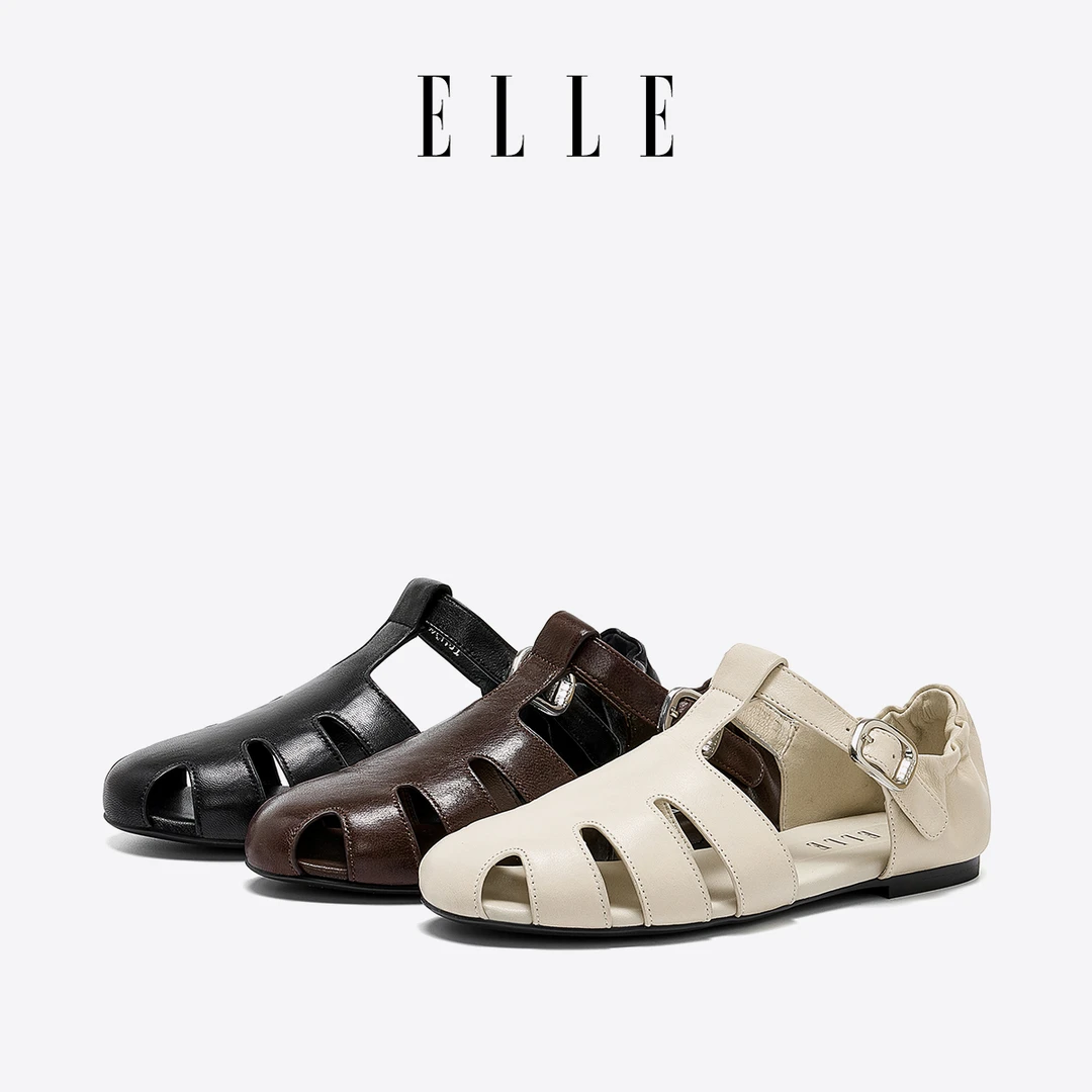 ELLE平底镂空凉鞋2025新款平底夏季通勤女鞋不累脚