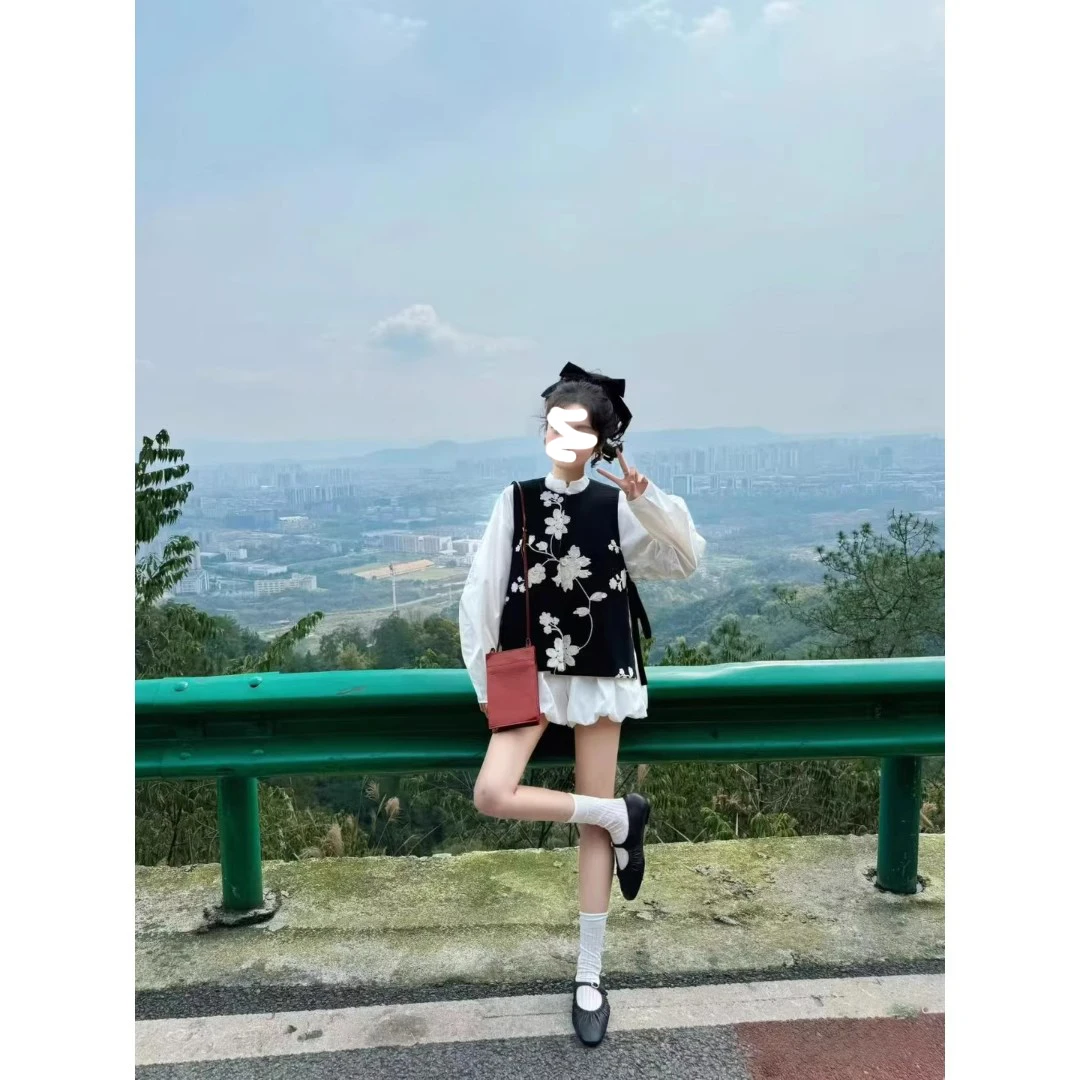 0218设计感新中式时尚套装女2025新款叠穿马甲搭配连衣短裙两件套