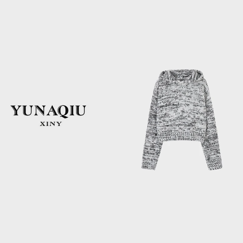 毛衣帽衫鞠婧祎同款复古花灰粗针织衫羊毛连帽衫女-6116