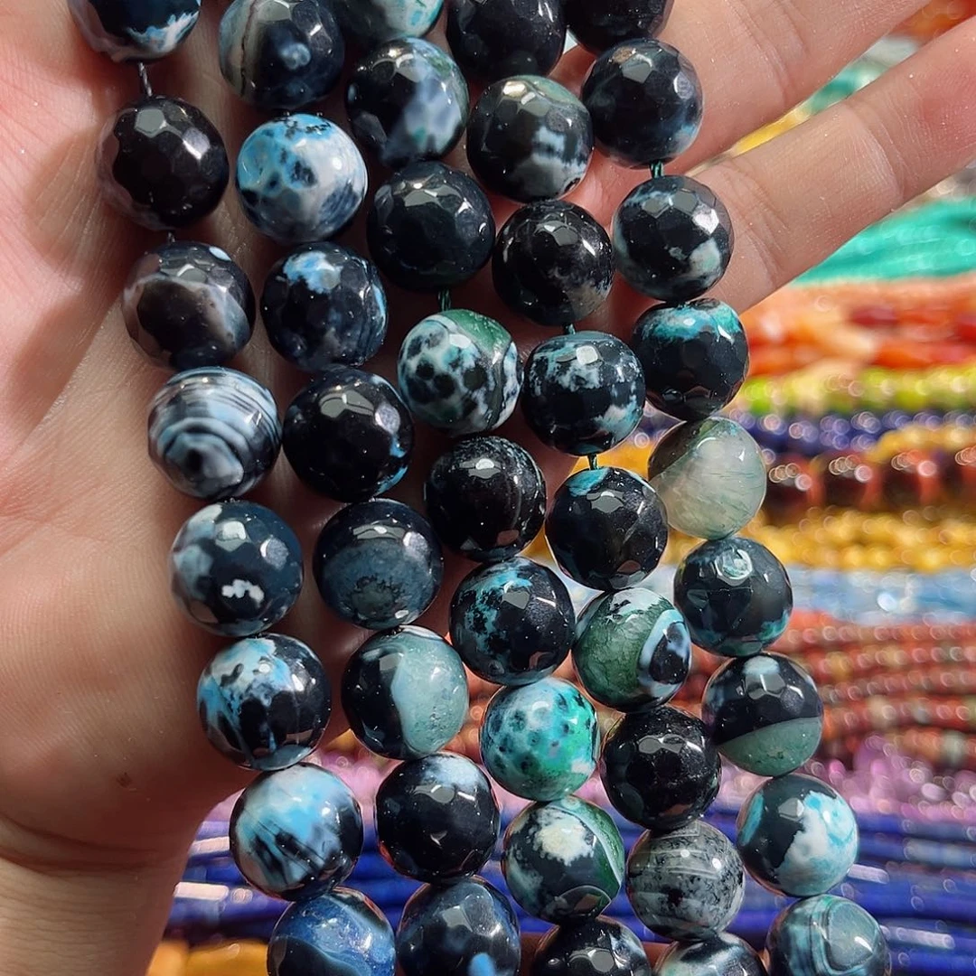 玛瑙/玉髓合金珠宝半成品火玛瑙刻面一条14mm