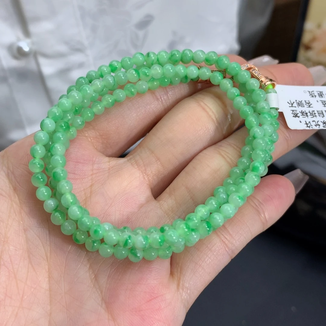 翡翠手链未镶嵌卡3.6冰胶飘阳绿花项链