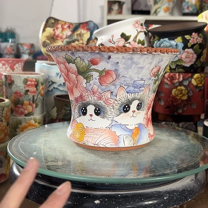 满38包邮 景德镇幸运花盆