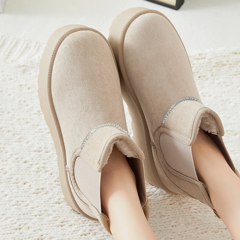 鞋子女棉靴冬季新款百搭加绒加厚一脚蹬雪地靴厚底防滑棉鞋跨境