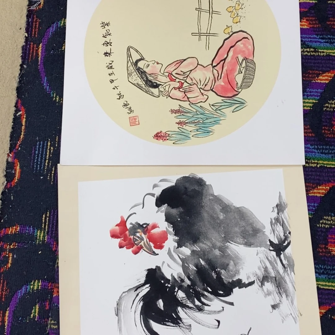 国画品*斗方卡纸花鸟朱