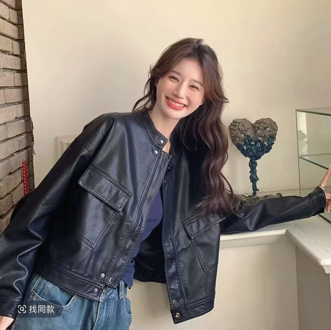 2409女士春秋长袖时尚夹克小个子显瘦显高短款外套