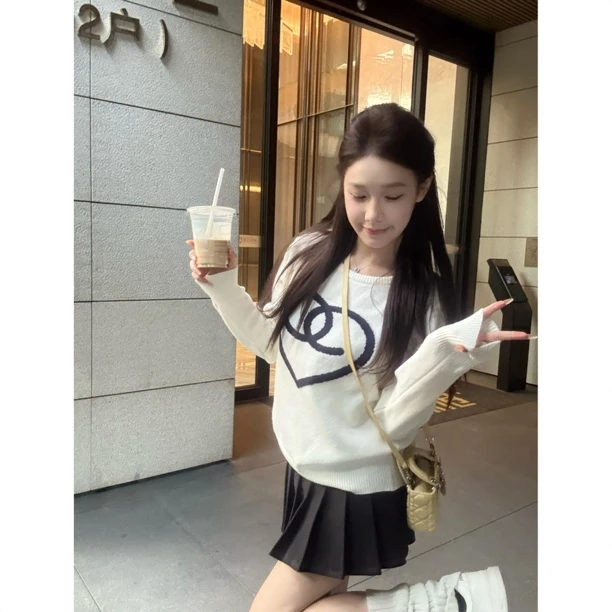 【梦梦定制】爱心圆领毛衣套头慵懒风软糯内搭针织衫女