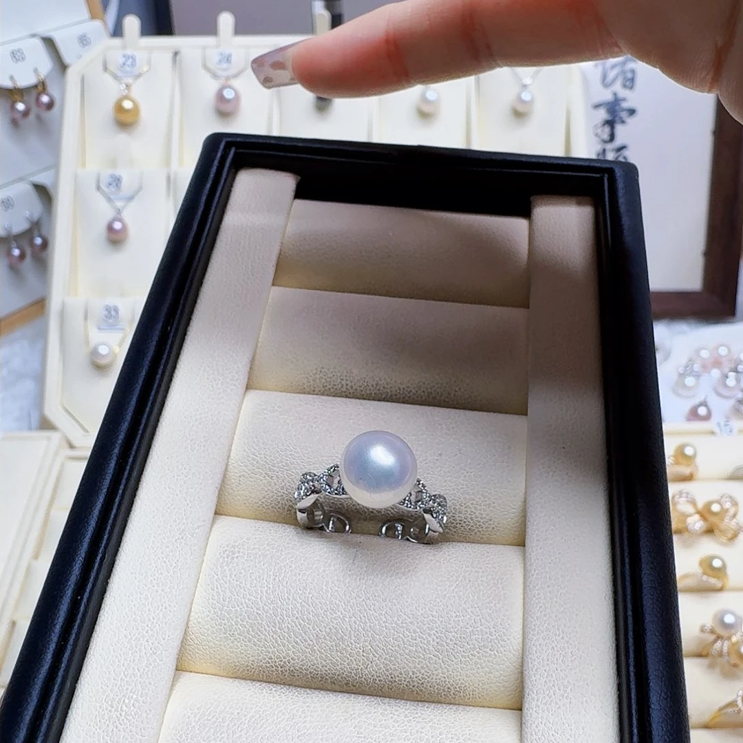 淡水珍珠戒指银S925镶嵌甜*圈定制款不退不换