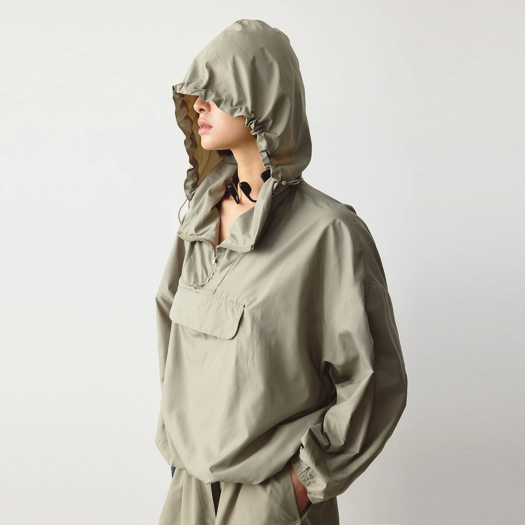 DE Mincollection灰绿连帽外套/山系户外薄款半拉链套头外套50490