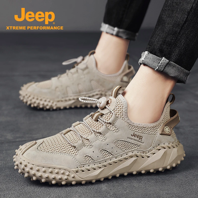 jeep吉普男鞋2025夏款透气户外登山休闲鞋透气镂空防臭运动网面鞋