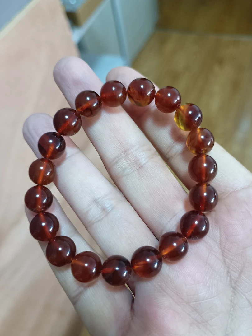 纯天然原矿蜜蜡琥珀棕红珀单圈10+