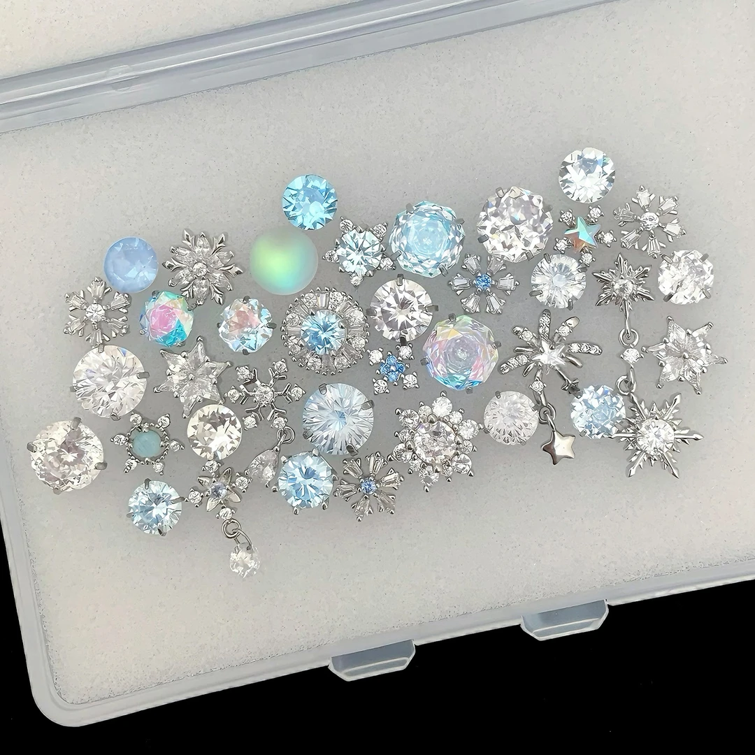 钛钢耳饰 初雪RINGRING商店雪花耳钉养耳防过敏耳骨钉蓝白色系