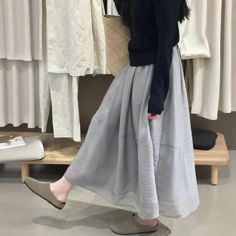 【现货运险】仙女裙欧根纱新款高腰中长款A字大裙摆半身裙001