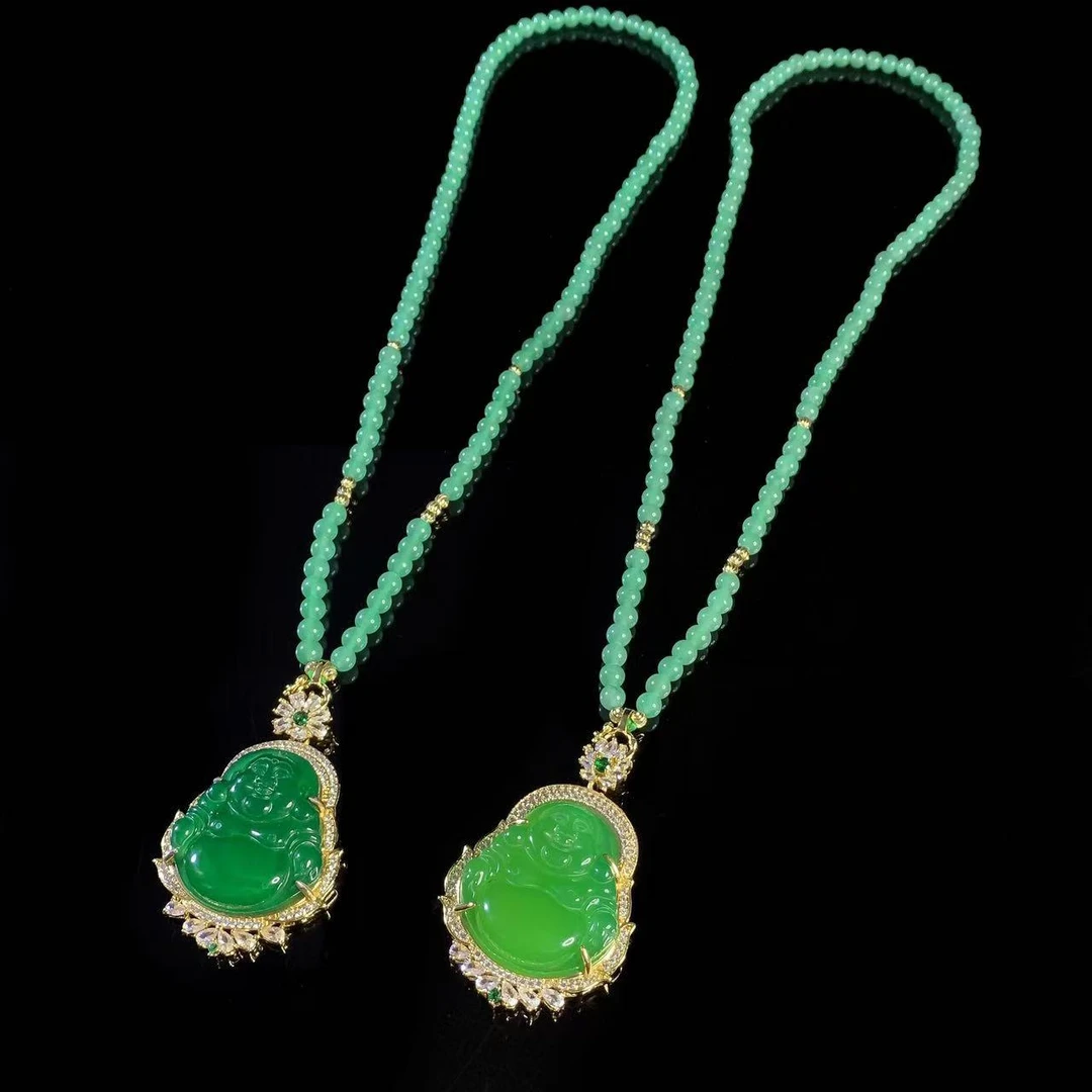 ST7584【东齐珠宝】皇家苍穹翠青玛瑙绿佛公-配珠链-多样性只发一件