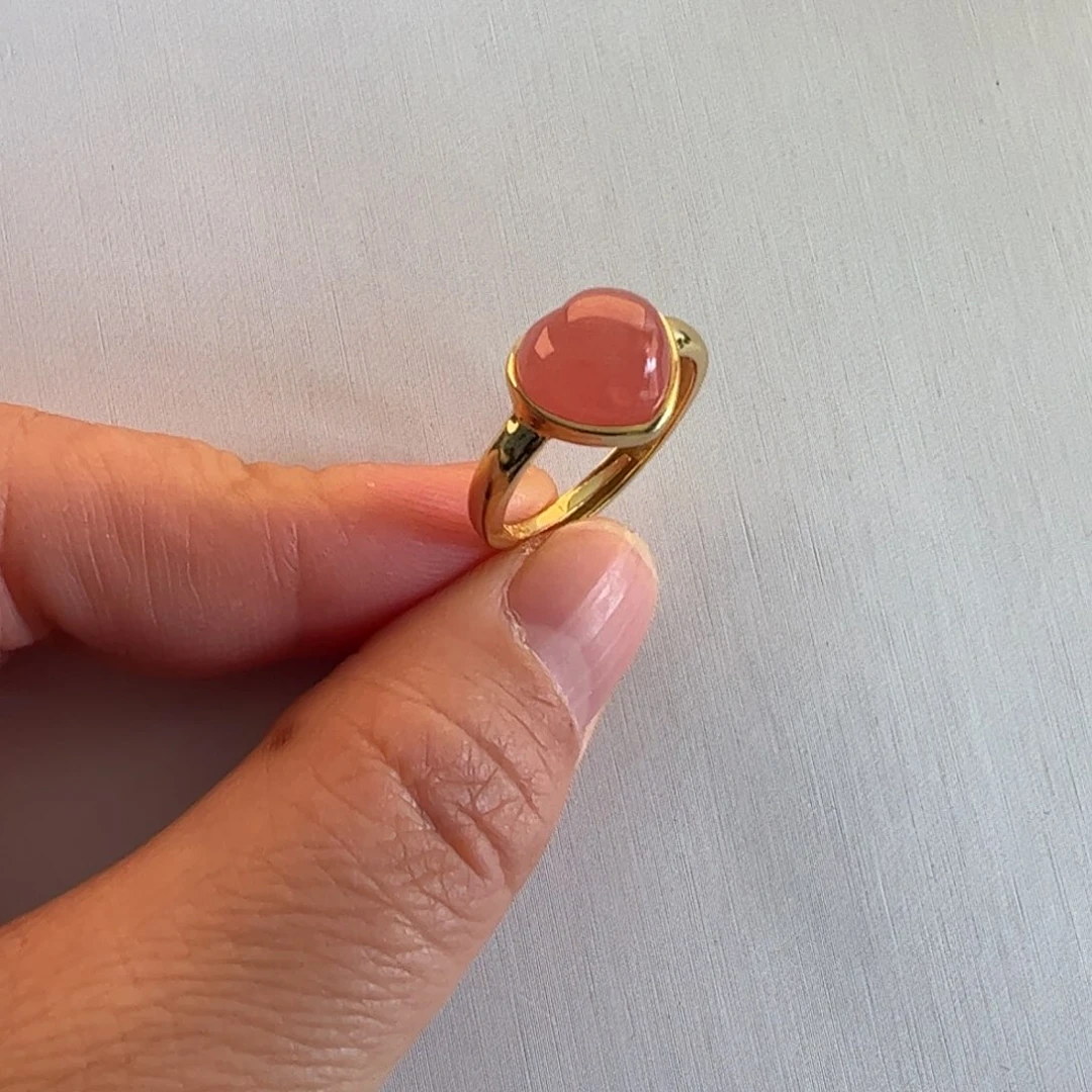 银S925镶嵌菱锰矿（红纹石）戒指