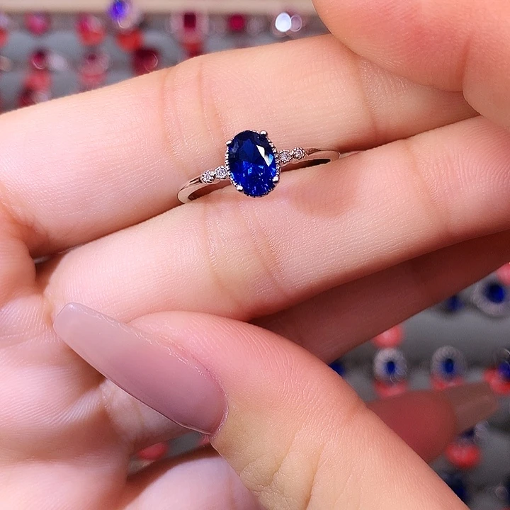蓝宝石戒指银S925镶嵌
