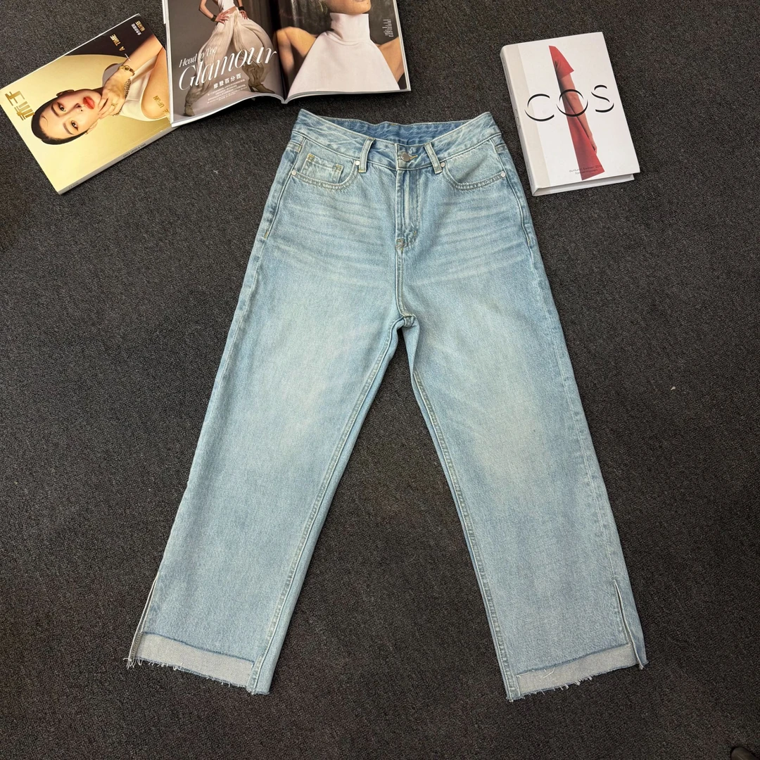 【塔鹿蕾】时尚简约百搭显瘦修腿型下脚不规则开叉牛仔裤K001