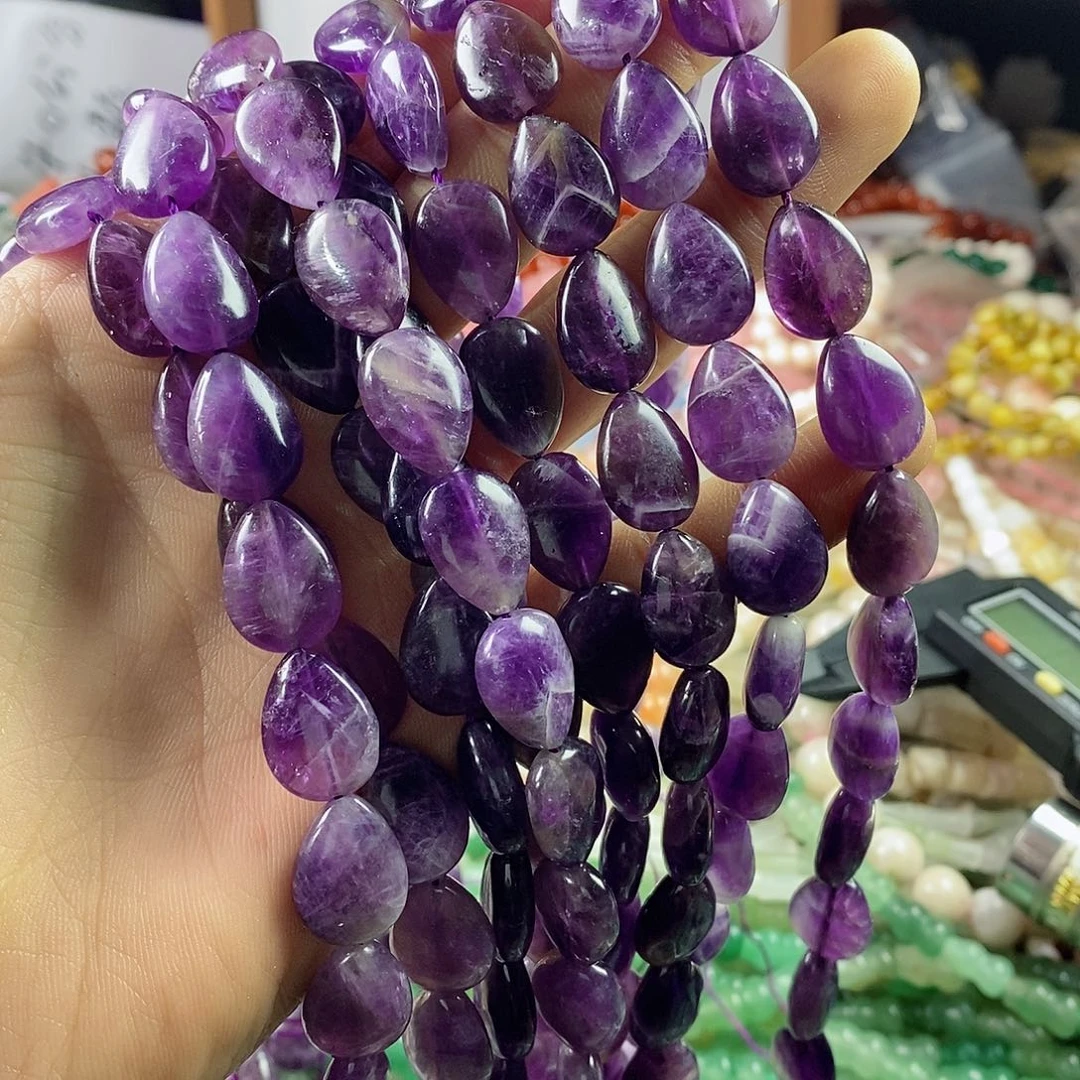 玛瑙/玉髓珠宝半成品合金一条天然12×16紫水晶水滴A271