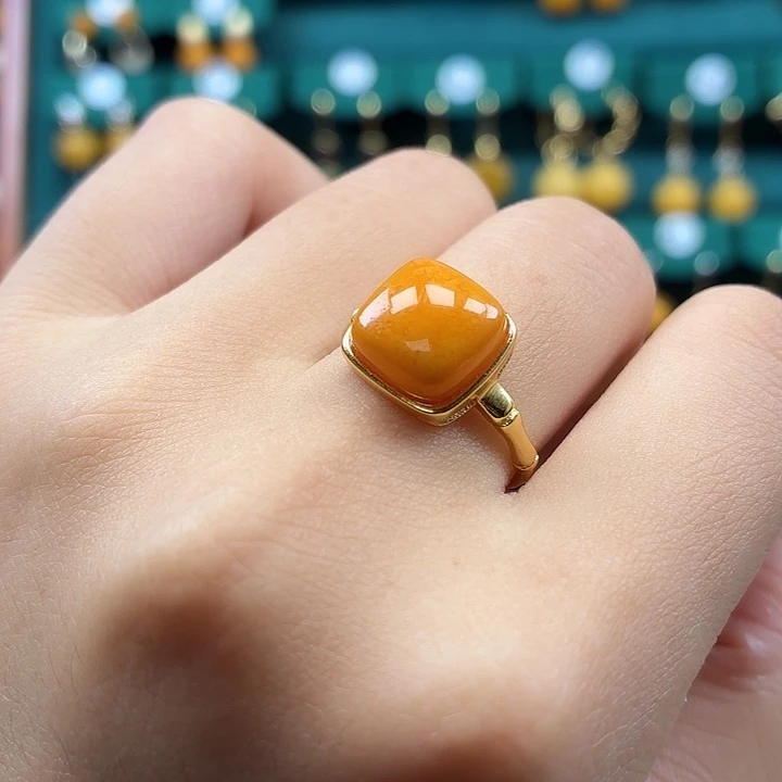 琥珀银S925镶嵌戒指