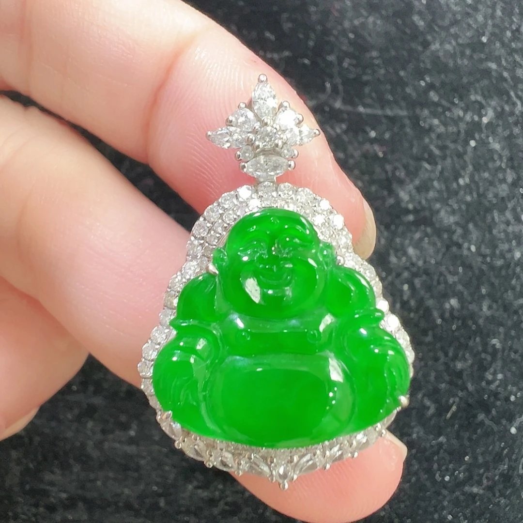 吊坠(不含链)18K金镶嵌翡翠