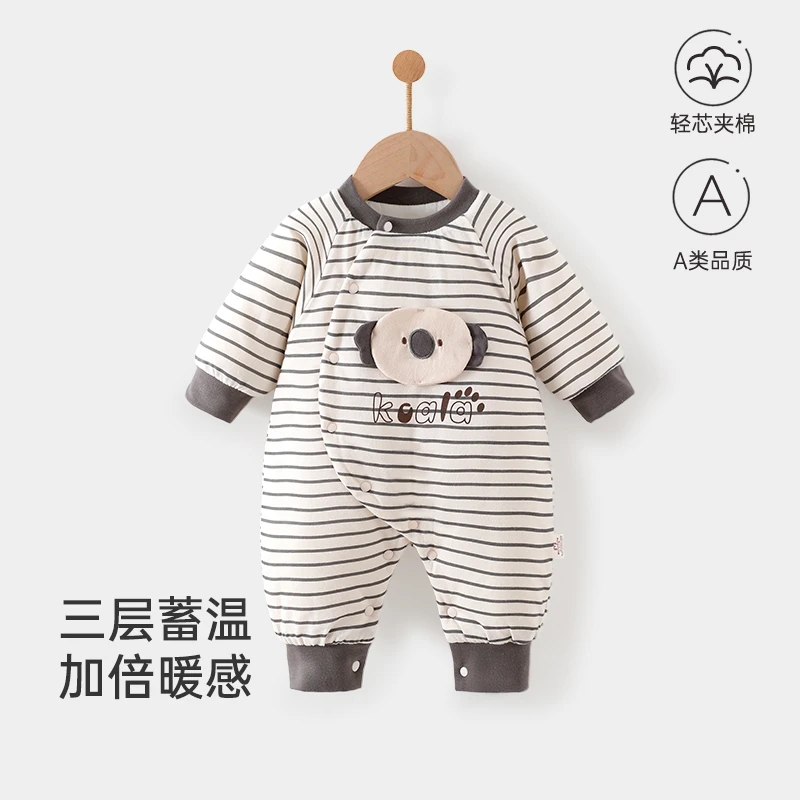 婴儿夹棉爬服纯棉A类秋冬新款连体衣婴幼儿哈衣新生儿贴身棉衣
