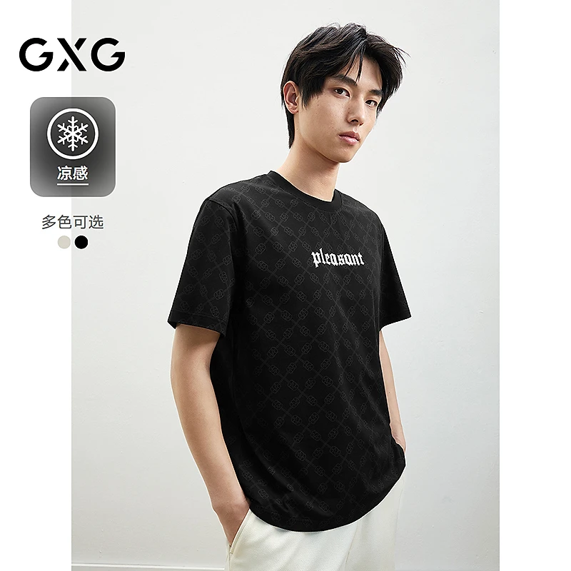 GXG男装 多色满印设计圆领短袖T恤男士上衣25年夏新品#G25D442063