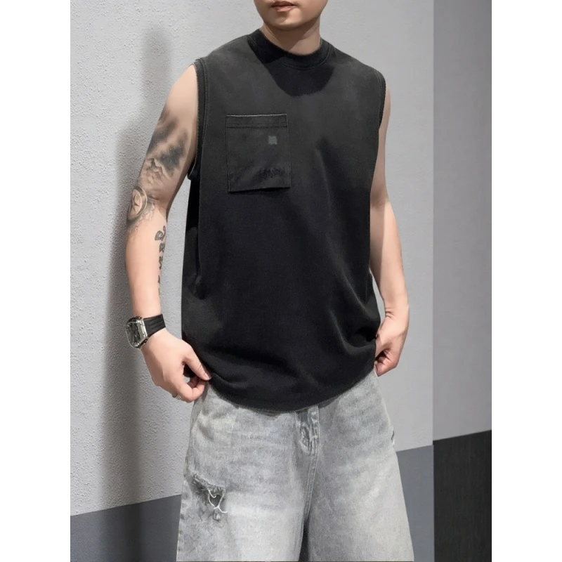 夏季新款青年圆领套头水洗背心男休闲水洗舒适无袖宽松百搭流行