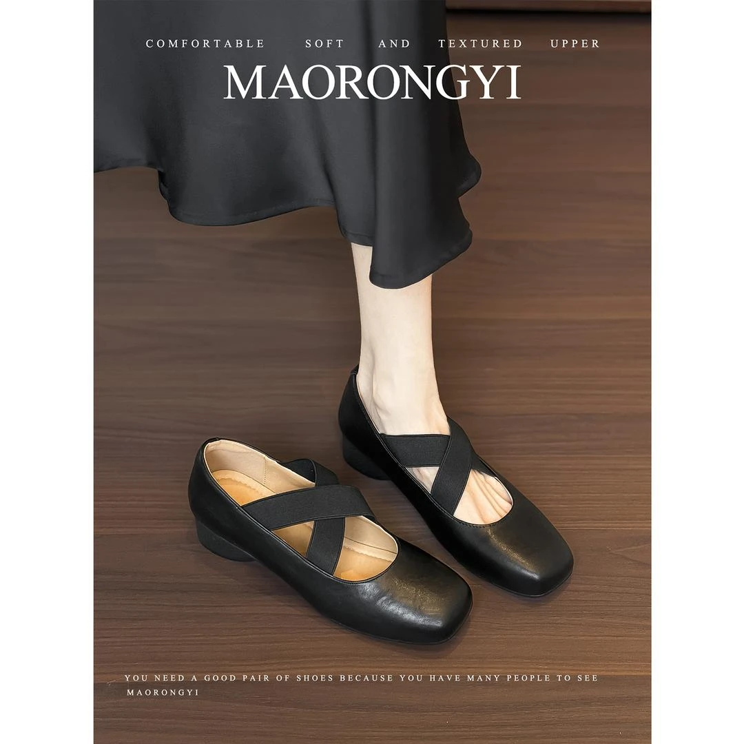 35-42码绝美复古芭蕾舞鞋子方头软底粗跟单鞋玛丽珍大码秋季女鞋