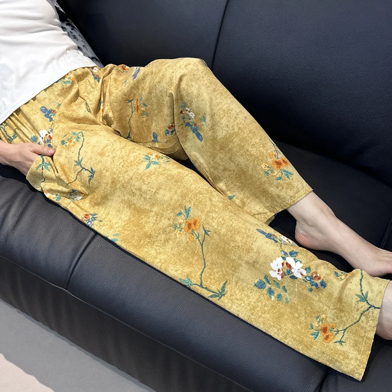 加长大码夏女薄款睡裤棉绸裤绵绸沙滩裤休闲裤家居裤人造棉空调裤