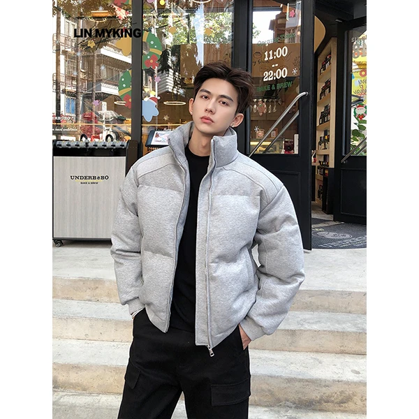 LINMYKIN 纯色简约立领冬季加厚保暖面包服棉衣宽松棉服外套