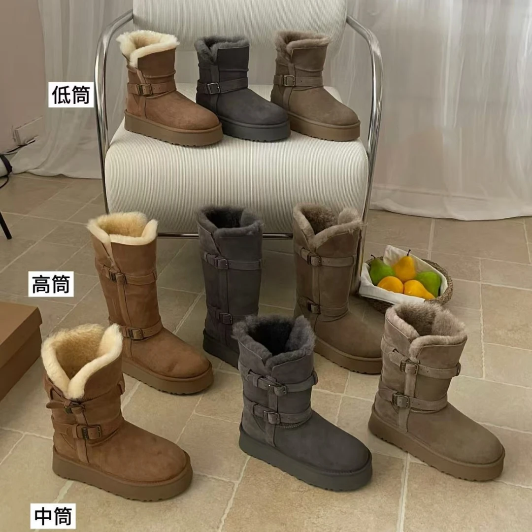 【U标原盒】雪地靴骑士靴羊皮毛一百搭舒适耐磨底户外棉鞋雪地鞋女