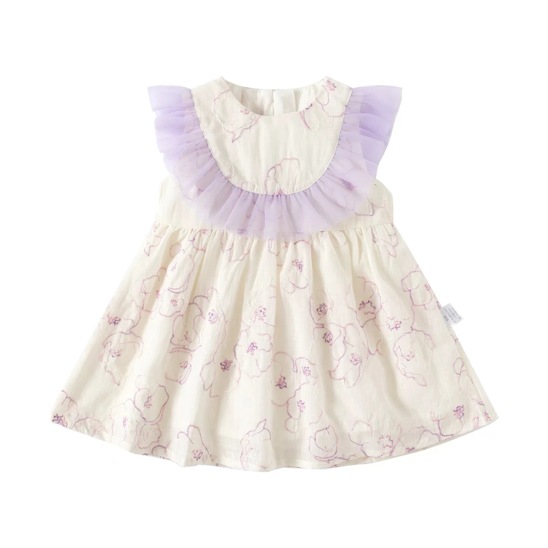 【编号K154】T23159-07- 花边领刺绣连衣裙儿童紫色-TXDE