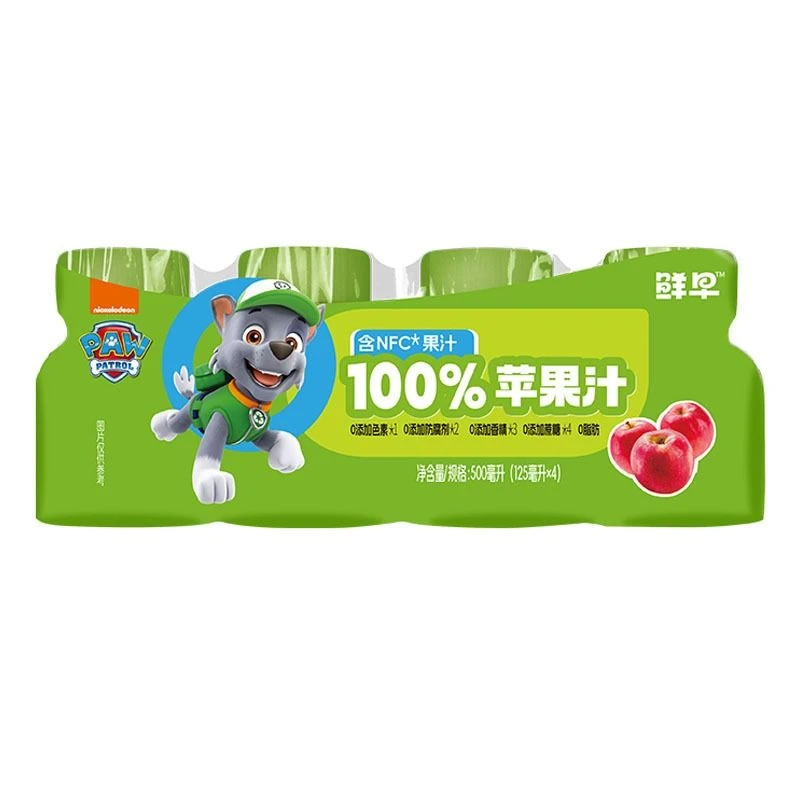 鲜早 0添加色素0添加防腐剂100%苹果汁 500ml(125ml*4瓶) 连包装