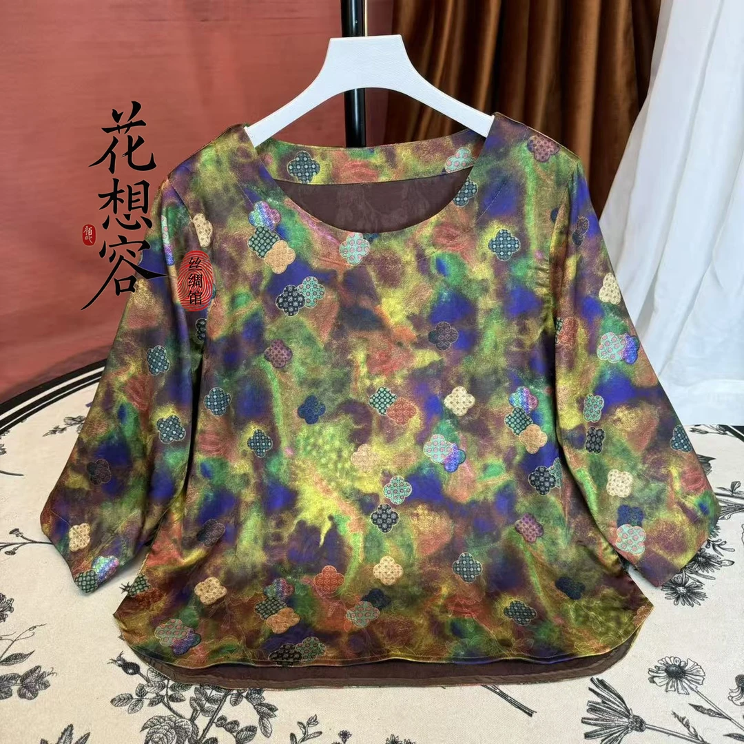 [莫奈花园]梵克花萝提花圆领七分袖小衫-B092301