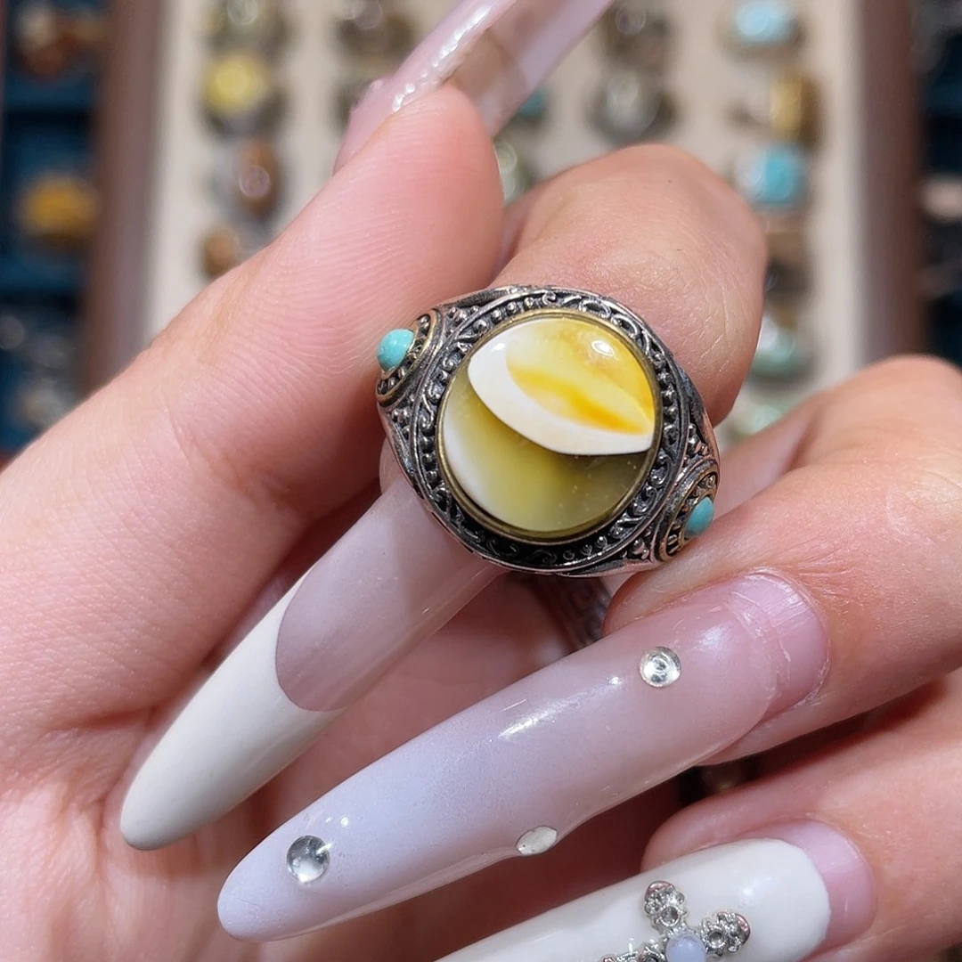 琥珀银S925镶嵌戒指