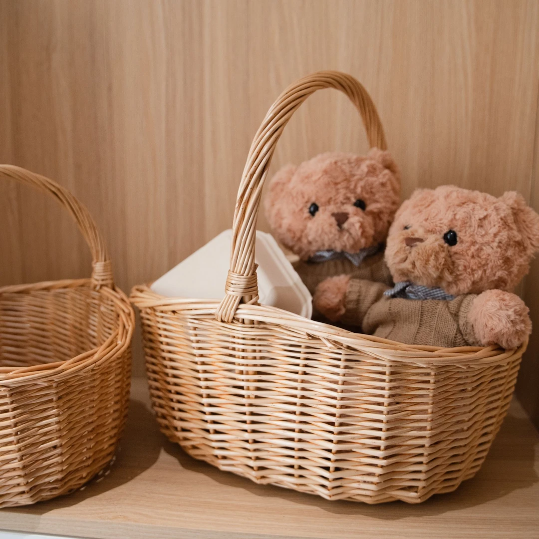 手工柳编编织手提篮藤编水果收纳筐竹编竹篮菜篮子大号野餐小篮子