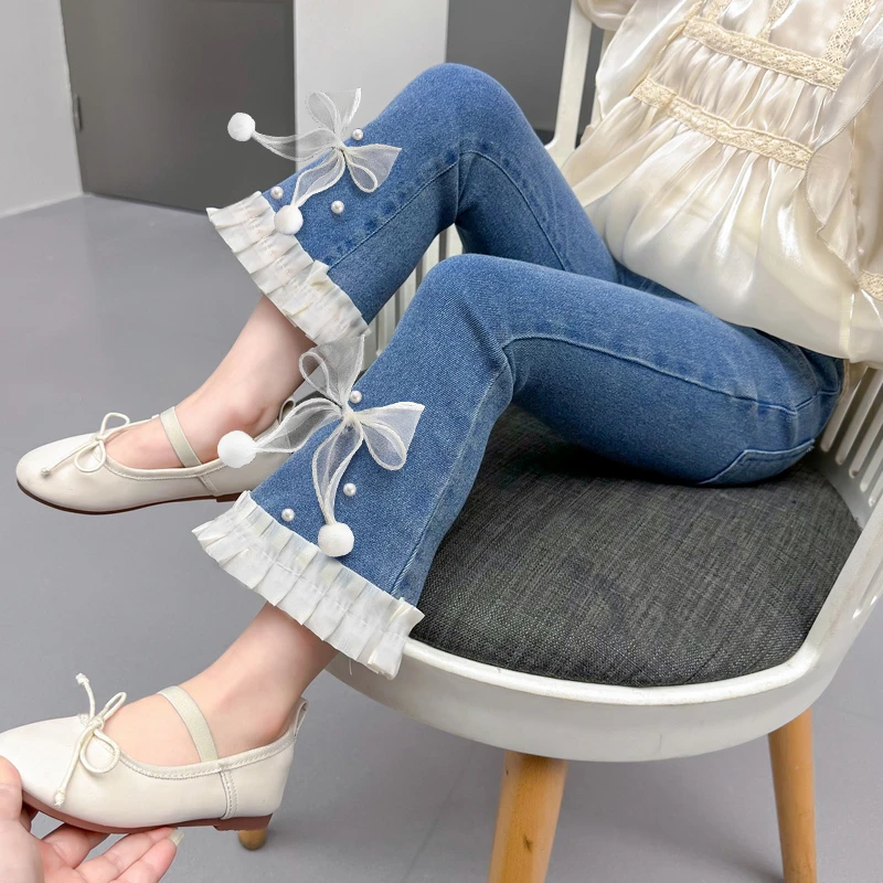 弹力女童喇叭裤2025春秋新款牛仔裤中大童女孩春季休闲儿童长裤子