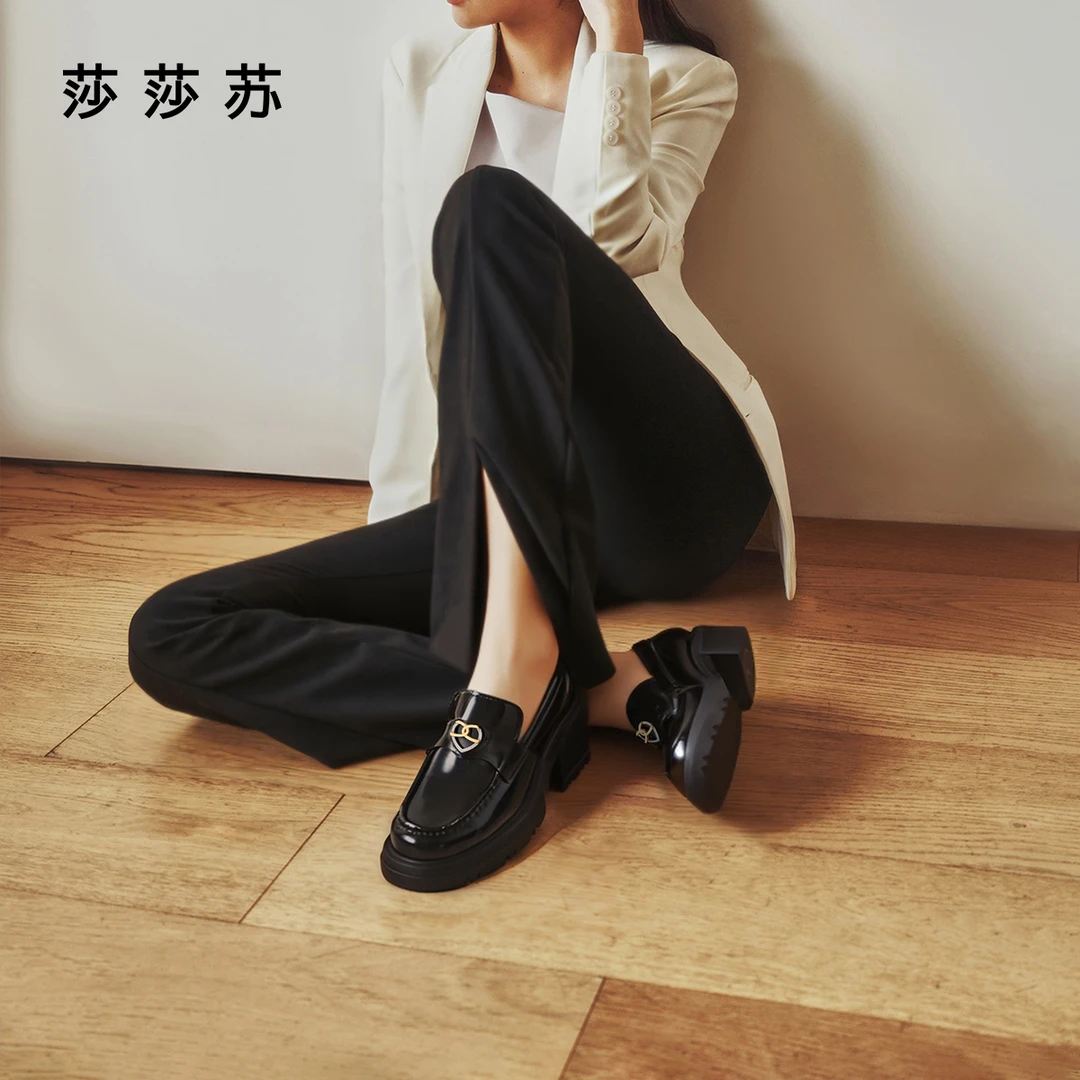 莎莎苏2025年秋季新款粗跟厚底百搭一脚蹬增高乐福鞋女ZA65508-43