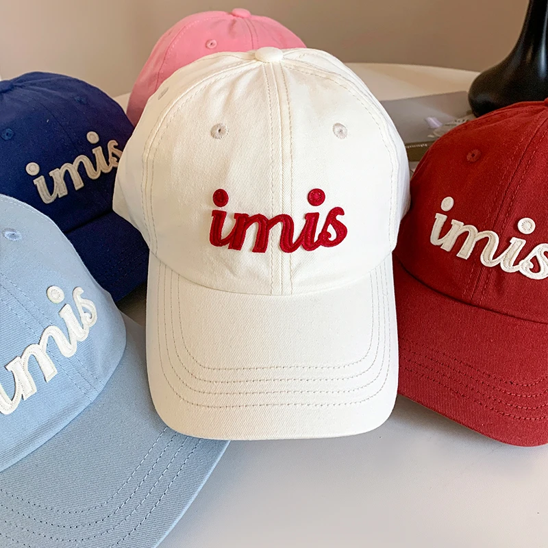 韩系ins字母刺绣红色棒球帽女2025新款百搭大头围显脸小鸭舌帽子