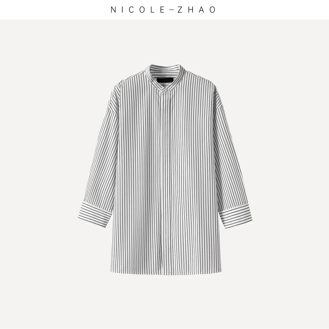 CS21030【贵姐NICOLE】高端设计师款无领条纹衬衫