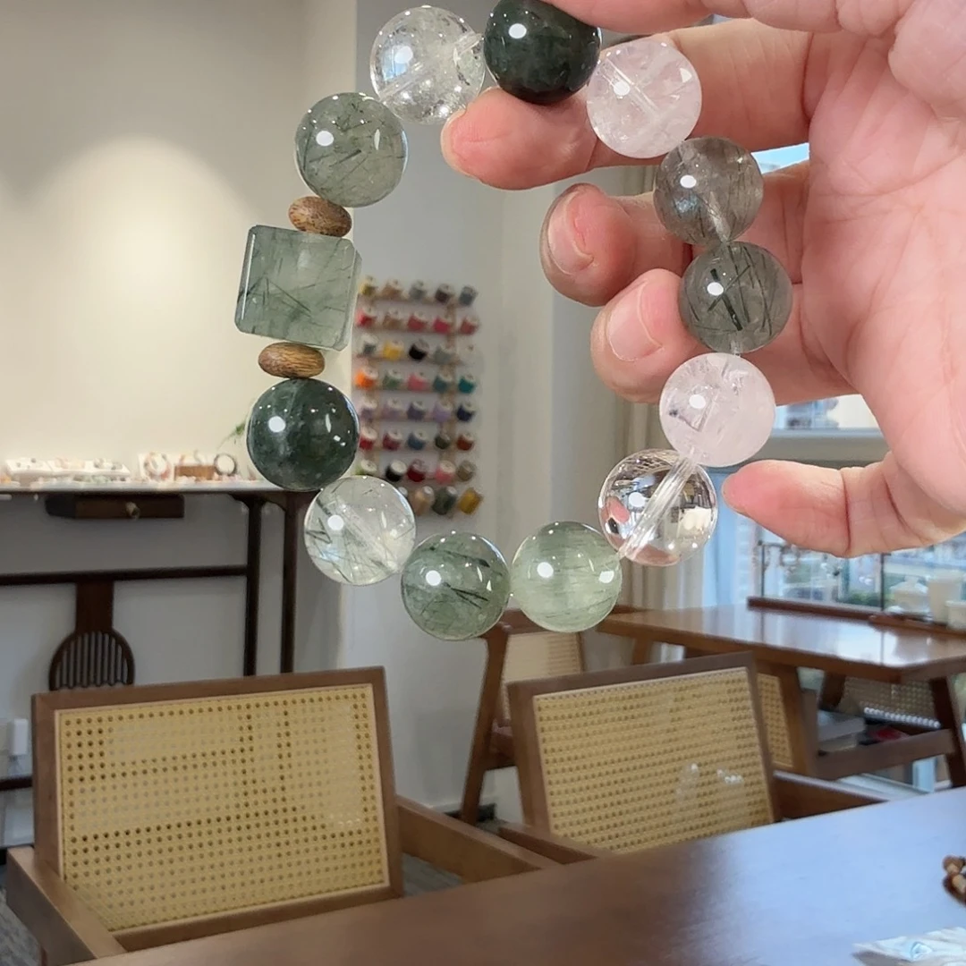 手链水晶未镶嵌绿发晶多宝手串